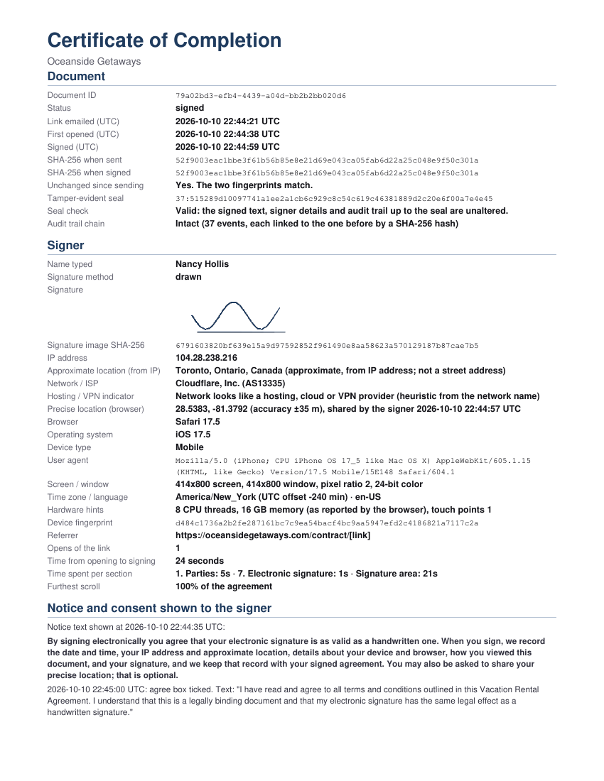 The Certificate of Completion page added to the signed PDF